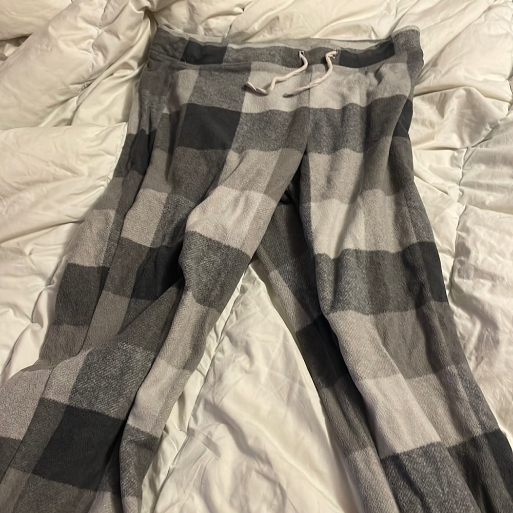 cozy grey plaid pajama pants